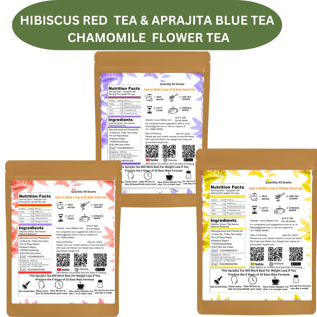 PACK OF 3 APRAJITA BLUE TEA,HIBISCUC RED TEA AND CHAMOMILE FLOWER TEA