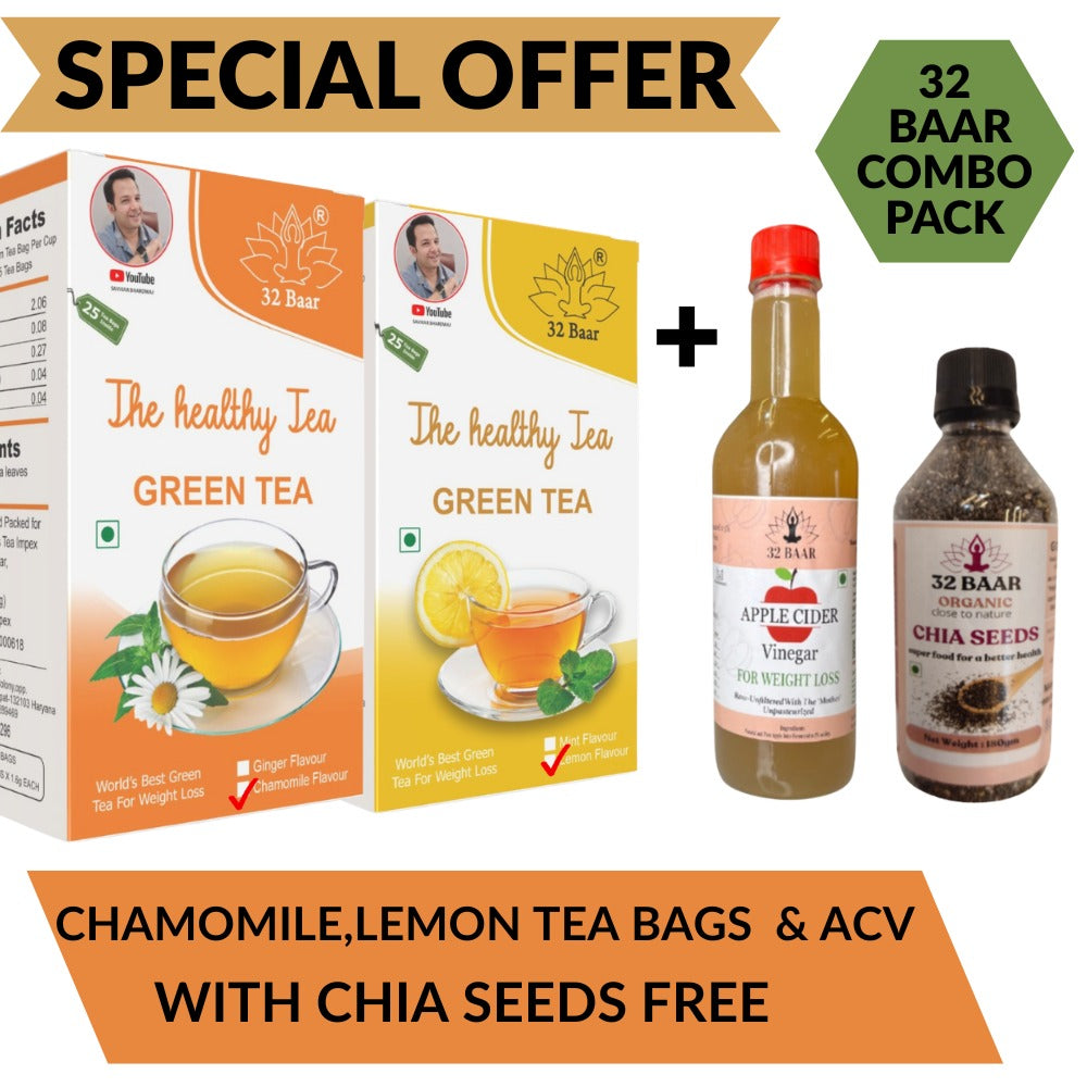 SPECIAL OFFER LEMON & CHAMOMILE GREEN TEA BAGS, ACV & CHIA SEEDS