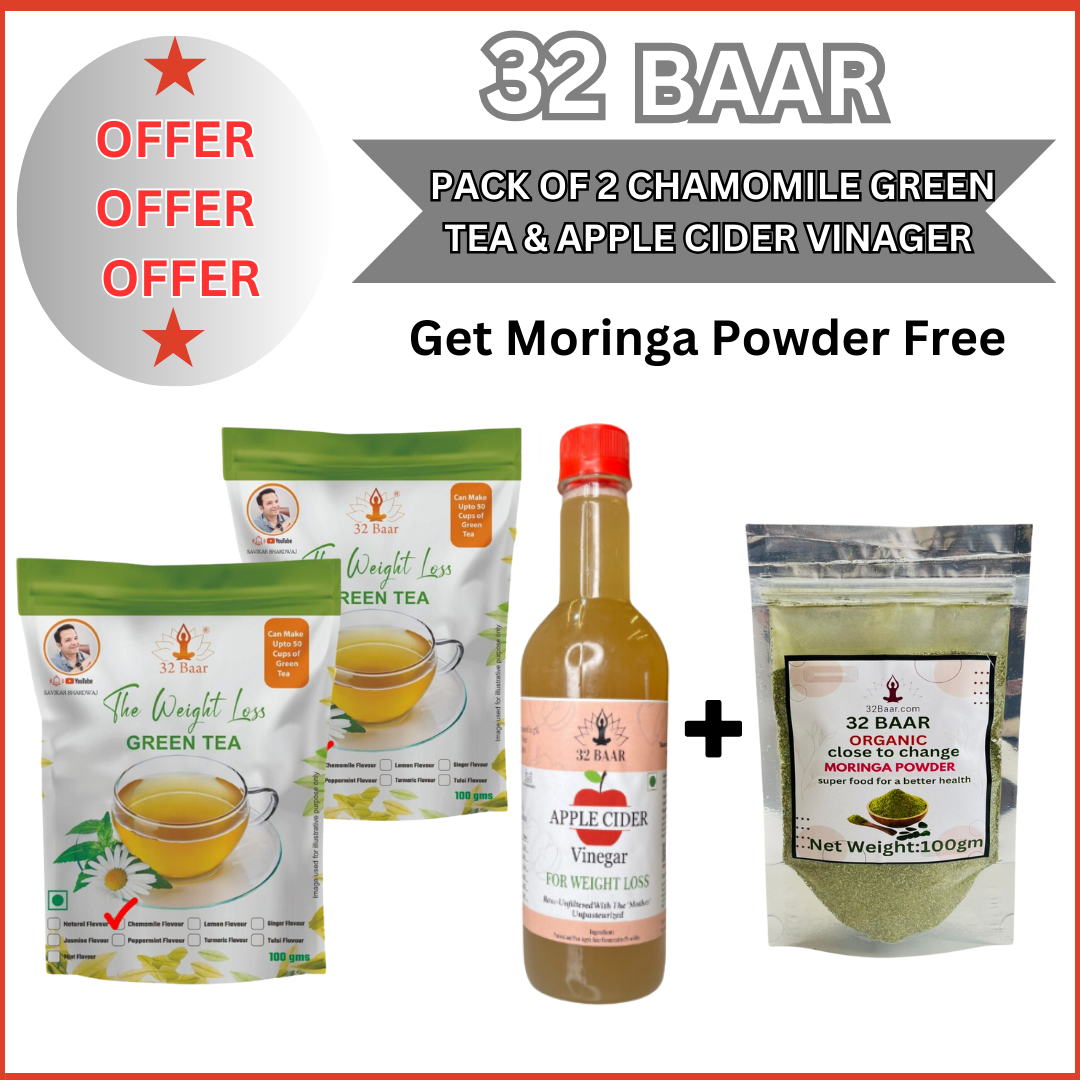 COMBO OF 2 CHAMOMILE GREEN TEA & APPLE CIDER VINAGER GET MORINGA POWDER FREE