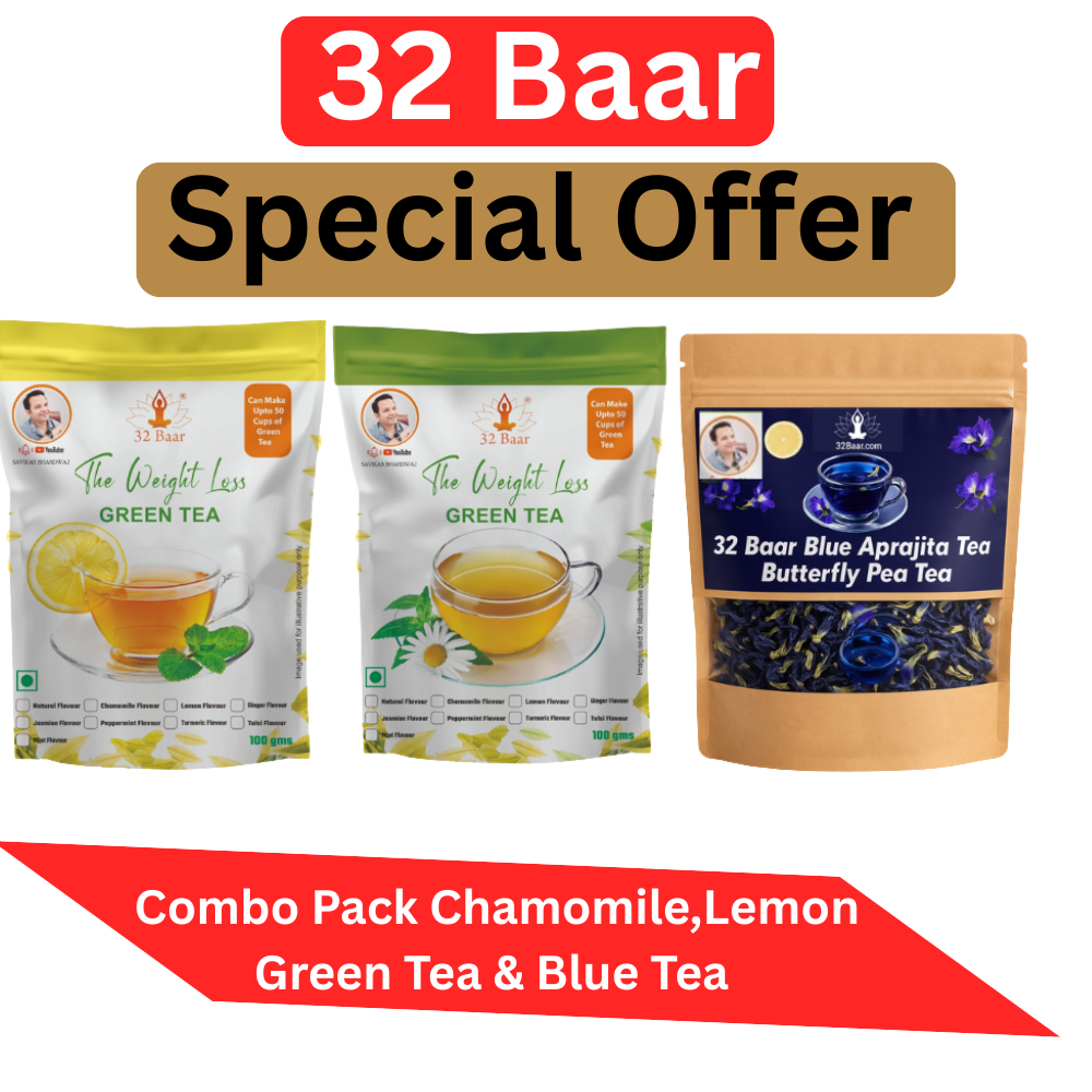 SPECIAL OFFER PACK OF CHAMOMILE AND LEMON GREEN TEA WITH APRAJITA BLUE TEA
