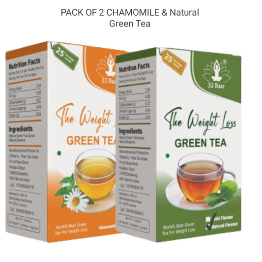 32 Baar Pack of 2 Chamomile & Natural Green Tea Bags( Total 50 Tea Bags)