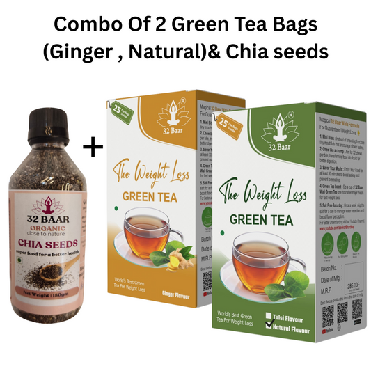 Combo Of 2 Green Tea Bags(Natural,Ginger)& Chia Seeds