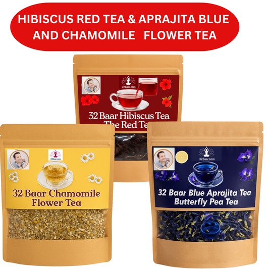 PACK OF 3 APRAJITA BLUE TEA,HIBISCUC RED TEA AND CHAMOMILE FLOWER TEA