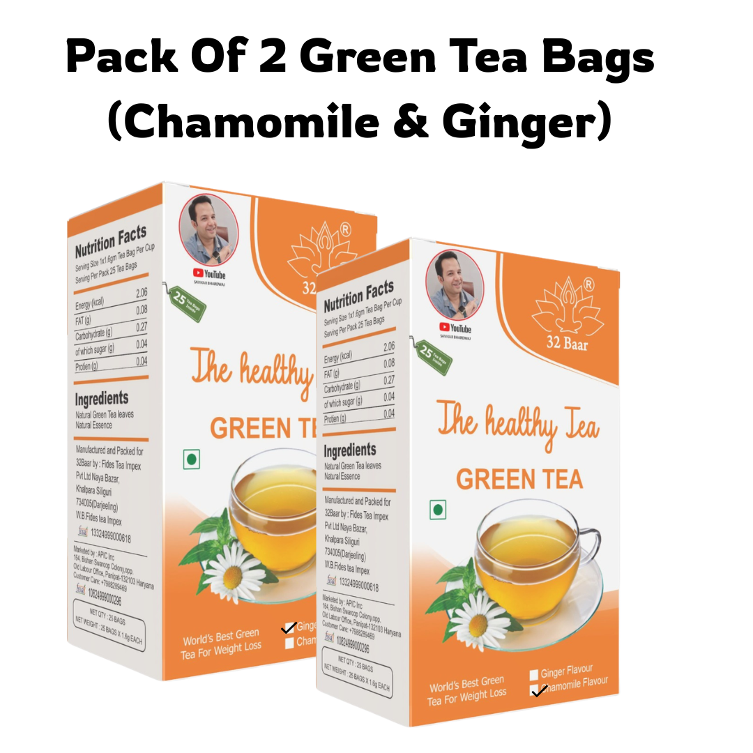 32 Baar Pack Of 2 Ginger, Chamomile  Green Tea Bags