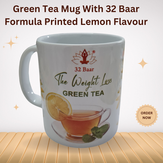Lemon Green Tea Mug With 32 Baar Formula Printed on It