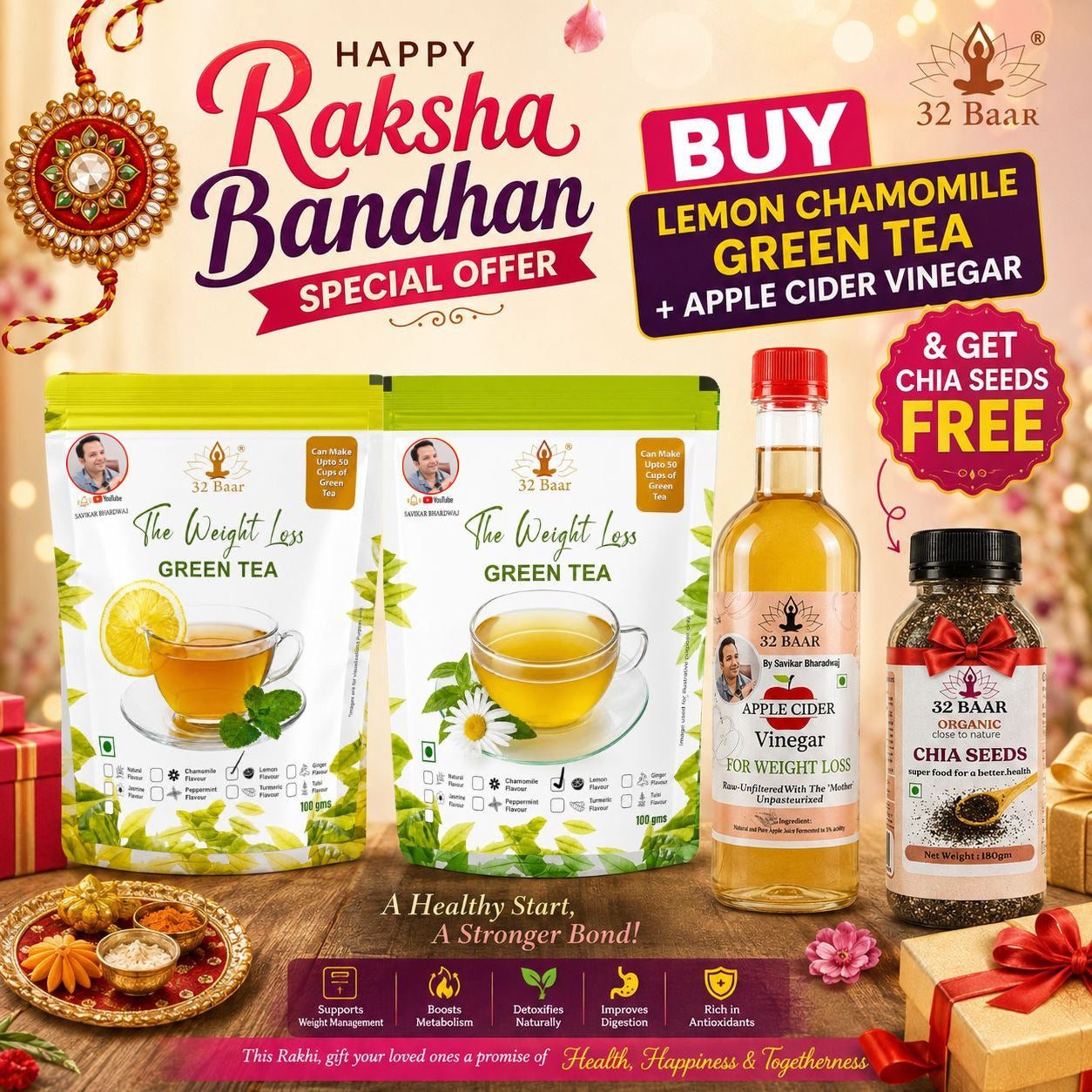 RakshaBandhan Offer COMBO OF CHAMOMILE,LAMON,APPLE CIDER VINEGAR GET FREE CHIA SEEDS