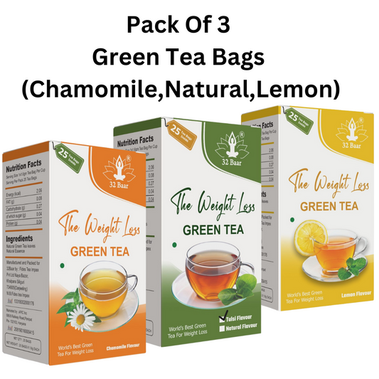32 Baar Pack Of 3 Green Tea Bags (Chamomile, Natural, Lemon) Total Tea Bags 25*3