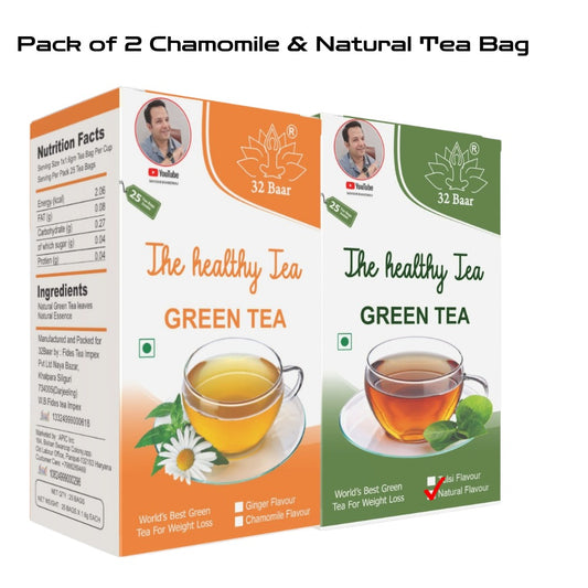 32 Baar Pack of 2 Chamomile & Natural Green Tea Bags( Total 50 Tea Bags)