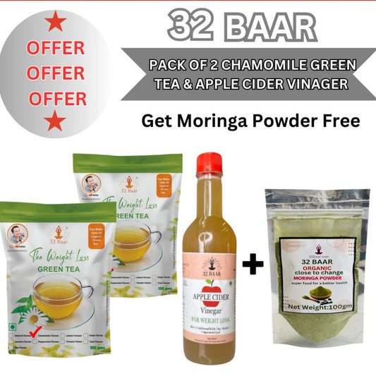 HOLI OFFER COMBO OF 2 CHAMOMILE GREEN TEA & APPLE CIDER VINAGER GET MORINGA POWDER FREE