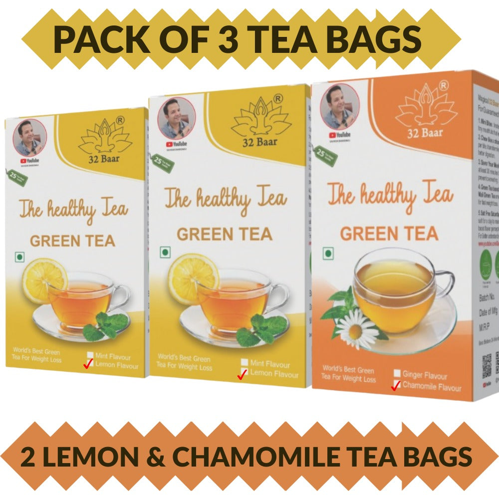 Combo Of 3 Green Tea Bags( 2 Lemon & Chamomile)
