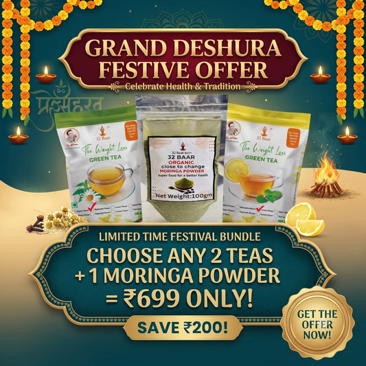 32 BAAR PACK OF 2 CHAMOMILE , LEMON GREEN TEA & MORINGA POWDER