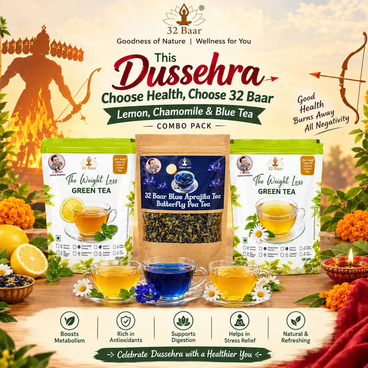 Dussehra OFFER PACK OF CHAMOMILE AND LEMON GREEN TEA WITH APRAJITA BLUE TEA