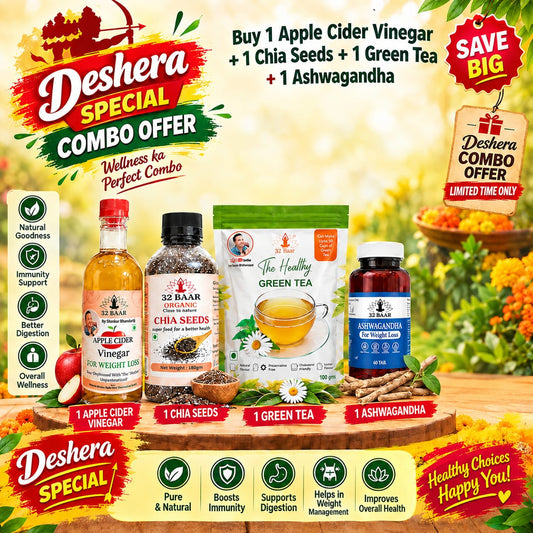 Dussehra Offer PACK OF ASHWAGANDA, CHAMOMILE GREEN TEA ,ACV, WITH CHIA SEEDS FREE