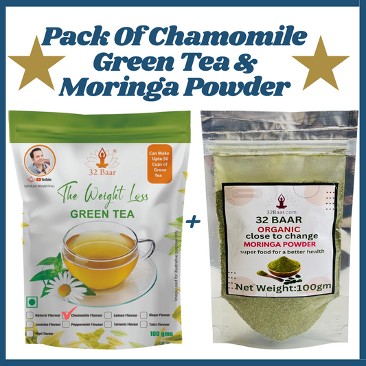 32 Baar Pack Of Chamomile Flavour Green Tea & Moringa Powder